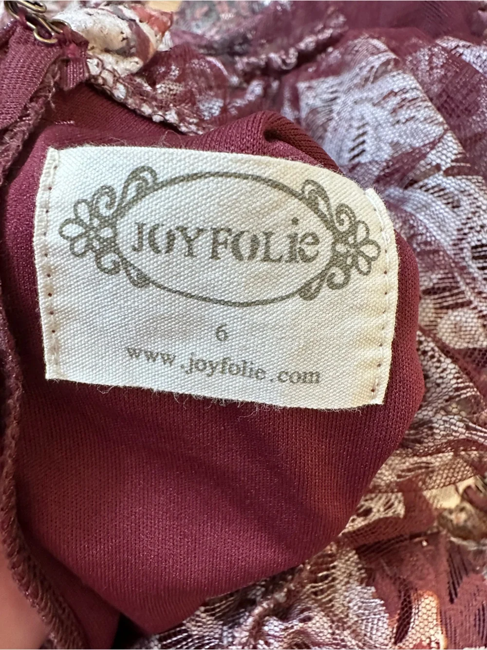 Joyfolie Burgundy Floral Ruffle Dress